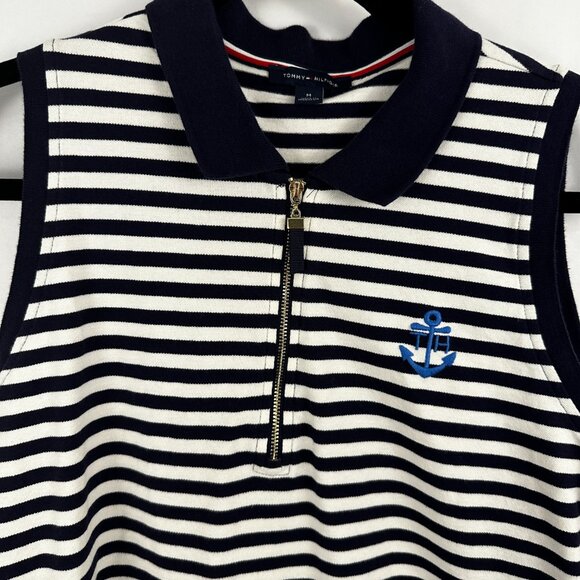 Tommy Hilfiger‎ Polo Sleeveless Women's Striped 1/4 Zip With Anchor Logo Size M - Picture 2 of 6